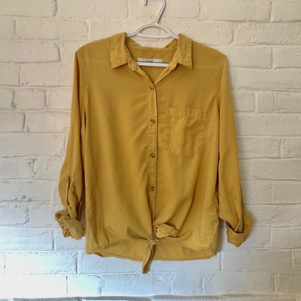 Mustard Yellow Button Up Shirt w/ Tie Waist